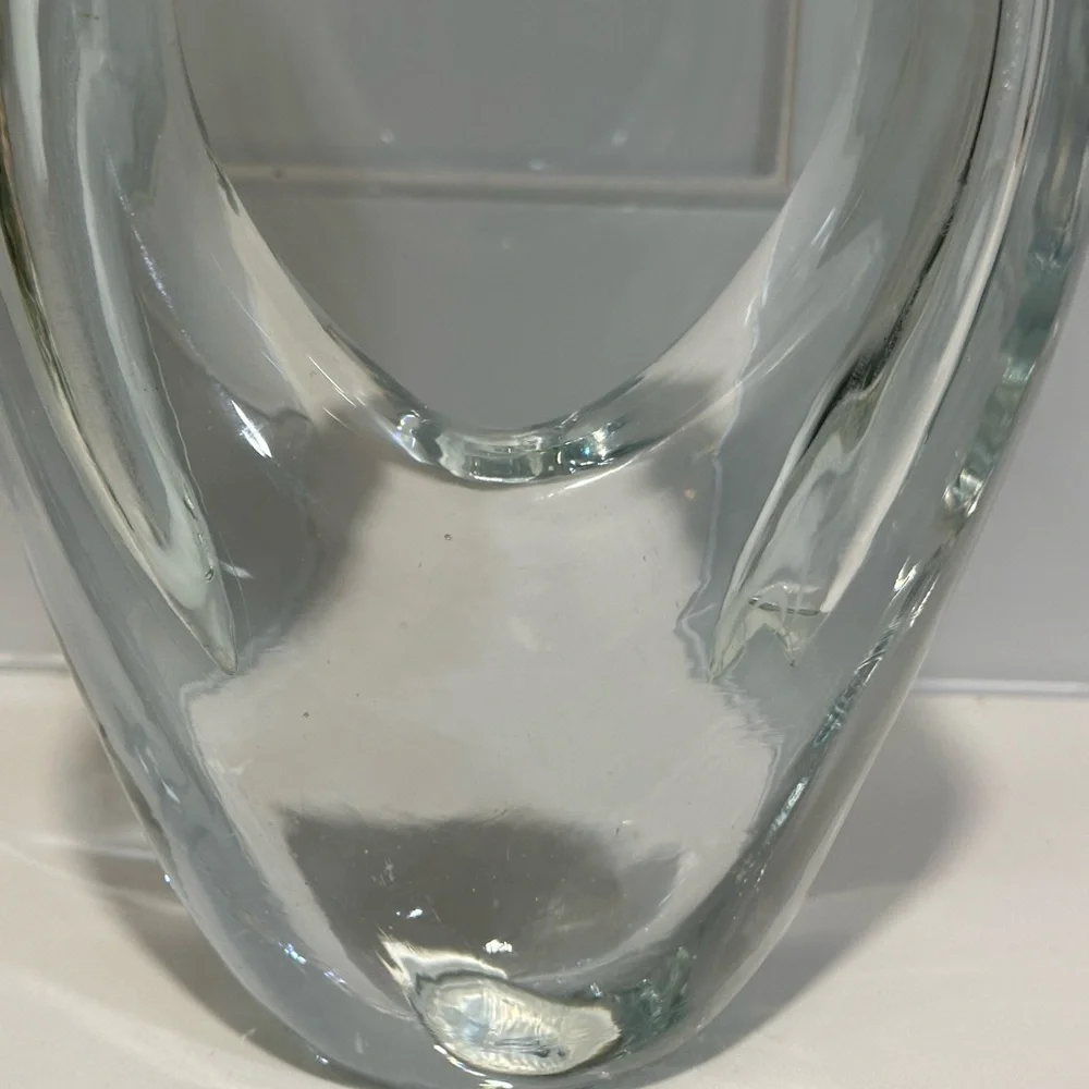 Modern Blown Glass Art Vase Clear And White Heavy 12” Vase